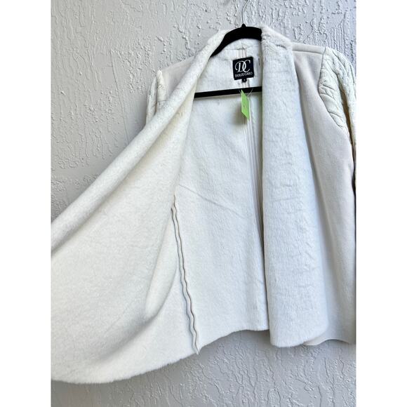 Dolce Cabo Cable Knit Faur Fur Shawl Collar Open Front Sweater Cream Womens S - Picture 5 of 7